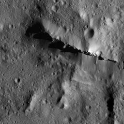 This image of Urvara Crater's ridge on Ceres was obtained by NASA's Dawn spacecraft on July 5, 2018 from an altitude of about 75 miles (121 kilometers).