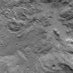 This image of lobate flows on Occator Crater's floor on Ceres was obtained by NASA's Dawn spacecraft on July 16, 2018 from an altitude of about 67 miles (107 kilometers).