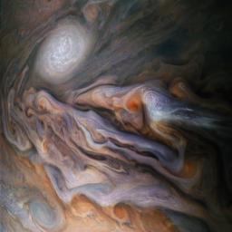 A multitude of magnificent, swirling clouds in Jupiter's dynamic North North Temperate Belt is captured in this image from NASA's Juno spacecraft.