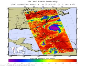 This image shows Hurricane Florence in infrared light, and was taken at 1:35 p.m. local time on Wednesday, September 12, 2018 by the Atmospheric Infrared Sounder (AIRS) on board NASA's Aqua satellite.