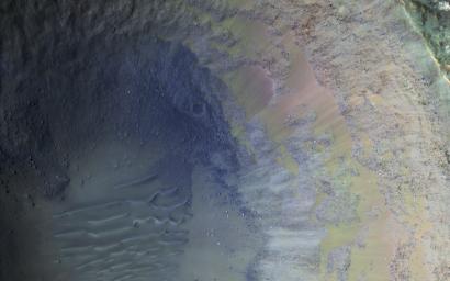 This image acquired on June 2, 2018 by NASA's Mars Reconnaissance Orbiter, shows an impact crater in the south Syrtis Major region.