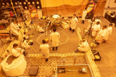 Engineers practice deploying InSight's instruments in a lab at NASA's Jet Propulsion Laboratory in Pasadena, California.