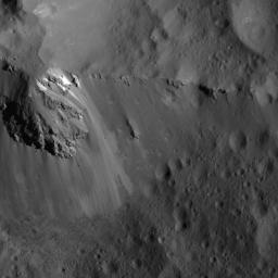 This image of a large block along the ridge of Urvara Crater on Ceres was obtained by NASA's Dawn spacecraft on July 24, 2018 from an altitude of about 36 miles (58 kilometers).
