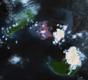 NASA's Terra spacecraft obtained this ASTER image on Dec. 22, 2018, of Indonesia's Anak Krakatau volcano which erupted and partially collapsed.