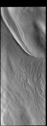 This image, collected near the end of the southern spring season, from NASA's Mars Odyssey shows part of the south polar cap.