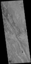 This image from NASA's Mars Odyssey shows part of Solis Planum. Both volcanic and tectonic forces created the features in this image.