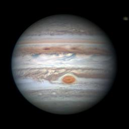 This Earth-based observation of Jupiter and the South Tropical Disturbance approaching the Great Red Spot was captured on Jan. 26, 2018.