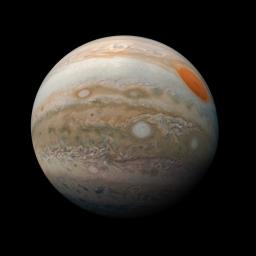 This striking view of Jupiter's Great Red Spot and turbulent southern hemisphere was captured by NASA's Juno spacecraft as it performed a close pass of the gas giant planet.