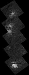 This image montage of 'stars' found on the floor of Ceres' Occator Crater was obtained by NASA's Dawn spacecraft in June, 2018 from an altitude of about 21 miles (34 kilometers).