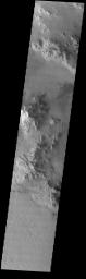 This image from NASA's Mars Odyssey shows part of the floor of Hale Crater and the elongate axis of the central peak mountains.