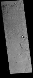 This image from NASA's Mars Odyssey shows a small portion of the immense lava plains of Daedalia Planum. These flows originated from Arsia Mons, one of the three large Tharsis volcanoes.