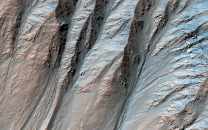 This image acquired on January 10, 2019 by NASA's Mars Reconnaissance Orbiter, shows large gullies on both the pole- and equator-facing slopes.