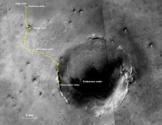 This is the final traverse map for NASA's Opportunity rover, showing where the rover was located within Perseverance Valley on June 10, 2018, the last date it made contact with its engineering team.