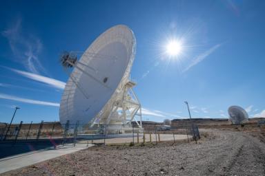 This image shows antenna dishes at NASA's Deep Space Network complex in Goldstone, California, photographed on Feb. 11, 2020.