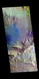 This image from NASA's Mars Odyssey shows an unnamed crater north of Meridiani Planum.