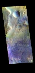 This image from NASA's Mars Odyssey shows part of an unnamed crater in Arabia Terra.