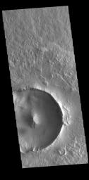 This image from NASA's Mars Odyssey shows part of an unnamed crater in Utopia Planitia. The ejecta surrounding the crater rim shows both layering and radial grooves.
