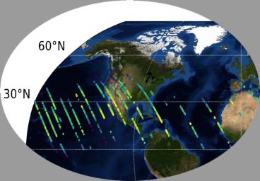This image shows preliminary carbon dioxide (CO2) measurements from OCO-3 over the United States.