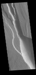 This image from NASA's Mars Odyssey shows Elysium Chasma, a fracture system located west of Elysium Mons.