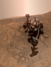 NASA's Curiosity rover took this selfie on Oct. 11, 2019, the 2,553rd Martian day, or sol, of its mission. The rover drilled twice in this location, which is nicknamed Glen Etive.