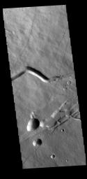 This image from NASA's Mars Odyssey shows a portion of the flank of Albor Tholus, a volcano found in the Elysium volcanic complex.