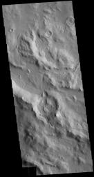 This image from NASA's Mars Odyssey shows part of the southern rim of Cerulli Crater.