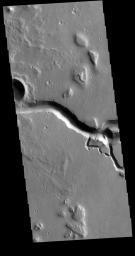 This image from NASA's Mars Odyssey shows the southeastern portion of Hephaestus Fossae. Hephaestus Fossae is a complex channel system in Utopia Planitia near Elysium Mons.