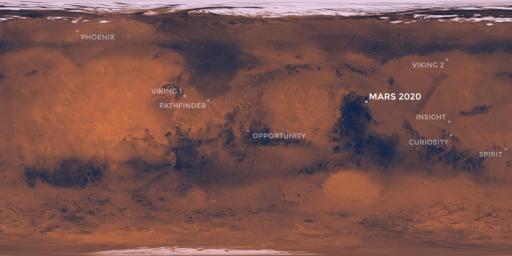 This map of the Red Planet shows Jezero Crater, where NASA's Mars 2020 rover is scheduled to land in February 2021.