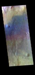 This image from NASA's Mars Odyssey shows sand dunes on the floor of Sumgin Crater. The crater is located in Noachis Terra north of Argyre Planitia.