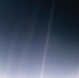 This image shows an updated version of the iconic Pale Blue Dot image taken by the Voyager 1 spacecraft.