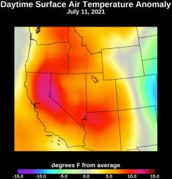 The AIRS instrument aboard NASA's Aqua satellite collected temperature readings in the atmosphere and at the surface during an unprecedented heat wave in the southwestern U.S. from July 1 to July 12, 2021.