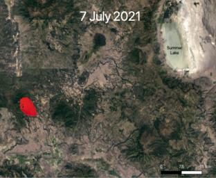NASA's ECOSTRESS instrument captured ground-surface temperature data over southern Oregon's Bootleg Fire from July 7 to July 22. Areas in red show the fire front, where resources are needed most.