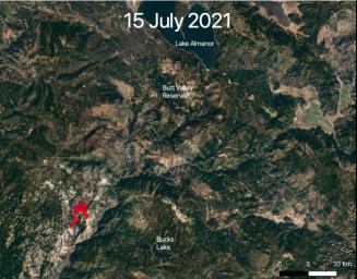 NASA's ECOSTRESS instrument captured ground-surface temperature data over northern California's Dixie Fire from July 15 to July 24. Areas in red show the fire front, where resources are needed most.