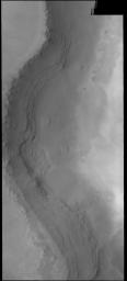 This image from NASA's Mars Odyssey shows a cliff face, called Rupes Tenius.
