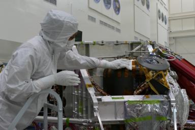 This image shows the wiping down of hardware to limit the number of Earth microbes going to the Red Planet for NASA's Mars 2020 Perseverance mission.