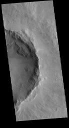 This image from NASA's Mars Odyssey shows half of an unnamed crater in Utopia Planitia.