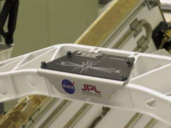 A placard commemorating NASA's Send Your Name to Mars campaign was installed on the Perseverance Mars rover on March 16, 2020, at Kennedy Space Center.