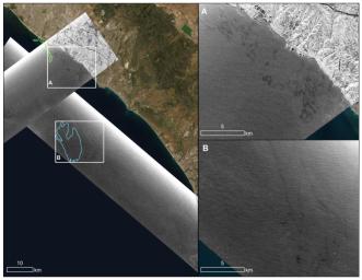 The UAVSAR instrument, managed by JPL, detected several potential oil slicks off of Huntington Beach, California, during flights on October 6, 2021.