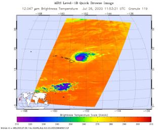 NASA's AIRS instrument captured this image of Hurricane Douglas at 1:53 a.m. local time on July 26, 2020, as the storm swept towards the Hawaiian Islands.