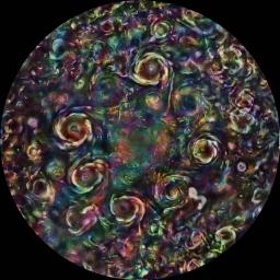 Cyclones at the north pole of Jupiter appear as swirls of striking colors in this extreme false color rendering of an image from NASA's Juno mission.