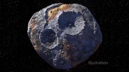 This artist's concept depicts the asteroid Psyche, the target of NASA's Psyche mission.