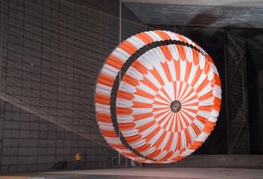 In this June 2017 photo, the supersonic parachute design that will land NASA's Perseverance rover on Mars on Feb. 18, 2021, undergoes testing in a wind tunnel at NASA's Ames Research Center in California's Silicon Valley.