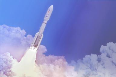 In this artist's concept, a two-stage United Launch Alliance Atlas V launch vehicle speeds the Mars 2020 spacecraft toward the Red Planet. This will be NASA's fifth Mars launch on an Atlas V.