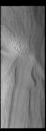 This image from NASA's Mars Odyssey shows part of the south polar cap. The sun has only just risen on the south pole.