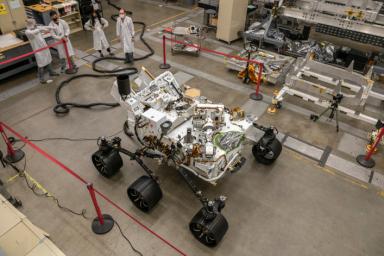 Engineers test drive the Earth-bound twin of NASA's Perseverance Mars rover for the first time in a warehouselike assembly room at the agency's Jet Propulsion Laboratory in Southern California.
