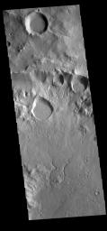 This image from NASA's Mars Odyssey shows part of the crater rim and floor of an unnamed crater located in Terra Sirenum on the north rim of Newton Crater.