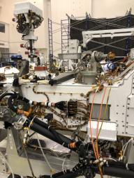 This image taken on Nov. 16, 2019, at NASA's Jet Propulsion Laboratory in Southern California, captures the port side of NASA's Perseverance rover.