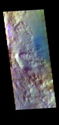 This image from NASA's Mars Odyssey shows the western rim of an unnamed crater in Hesperia Planum.
