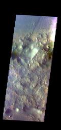 This image from NASA's Mars Odyssey shows the southeastern floor and rim of Virrat Crater, and the northern rim of Wukari Crater.