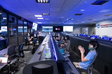 The Mars 2020 navigation team celebrates Perseverance's nominal, or successful, trajectory correction maneuver in the Mission Support Area at NASA's Jet Propulsion Laboratory in Southern California.